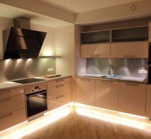 Beautiful modern nordic kitchen with modern lighting